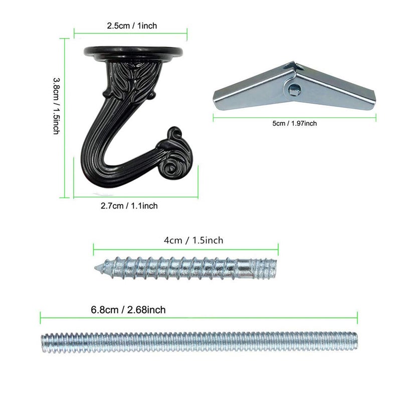 bnafes 38mm/1.5" Ceiling Hooks - Heavy Duty Swag Hook with Steel Screws Bolts and Toggle Wings for Hanging Plants Ceiling Installation Cavity Wall Fixing Black - (2 Sets) - Image 3
